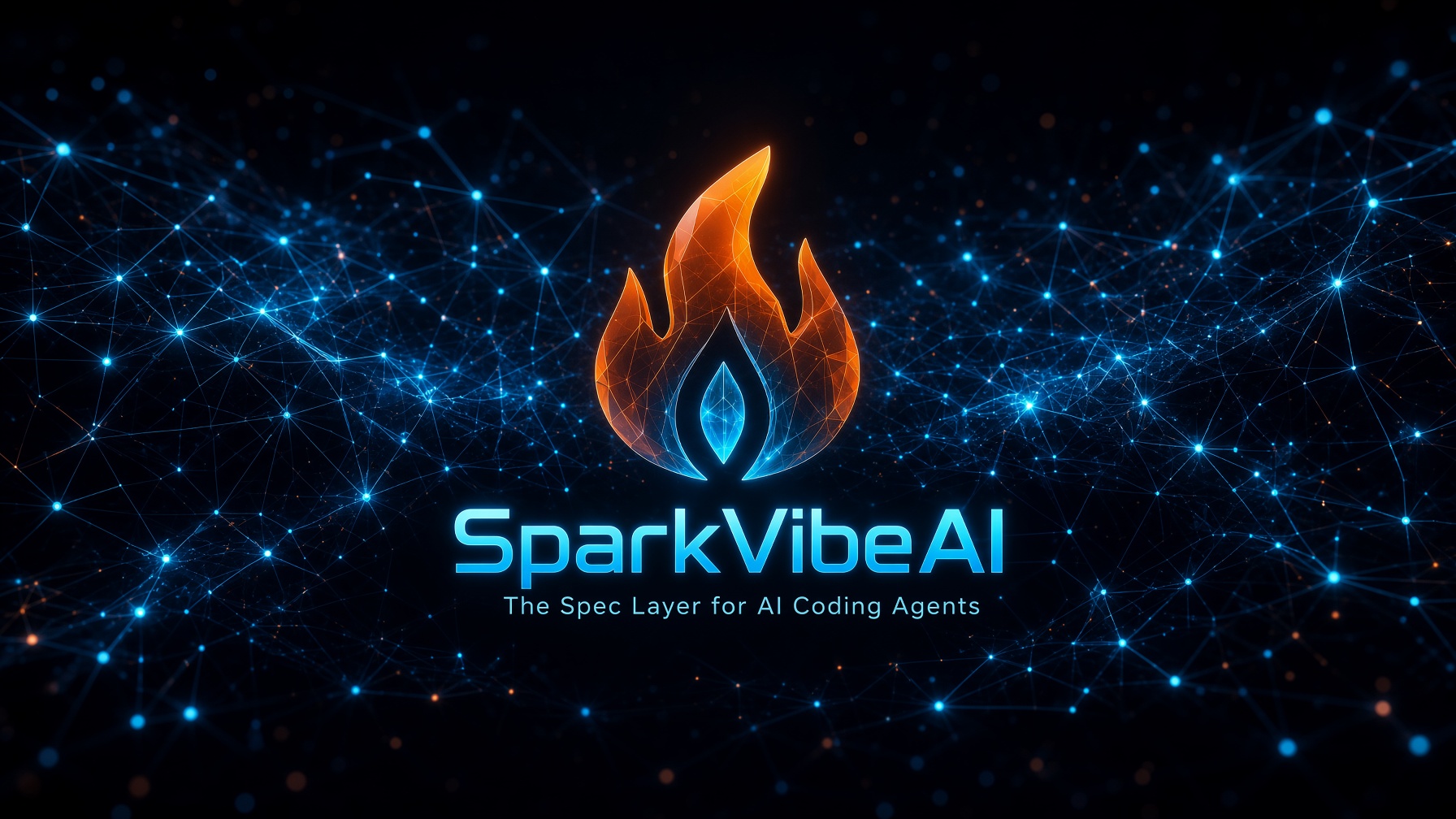 SparkVibeAI faceted flame across a connected AI model network